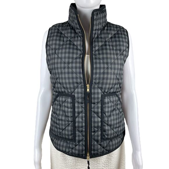 J. Crew Factory Quilted Buffalo Check Puffer Vest in Black & Gray, size S - EUC - Picture 1 of 5